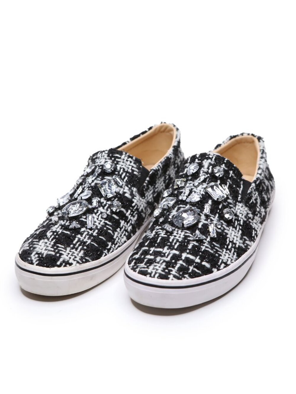 Kate Spade Slater Tweed Crystal Embellished Slip On Sneakers Black White 8.5 - Picture 12 of 13